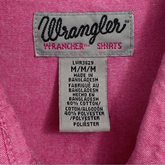WRANGLER / Ladies Pink Pearl Snap Long Sleeve Western Shirt Size M - Picture 3 of 7